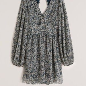 Abercrombie & Fitch Long-Sleeve Mini Dress Teal Blue SIZE L